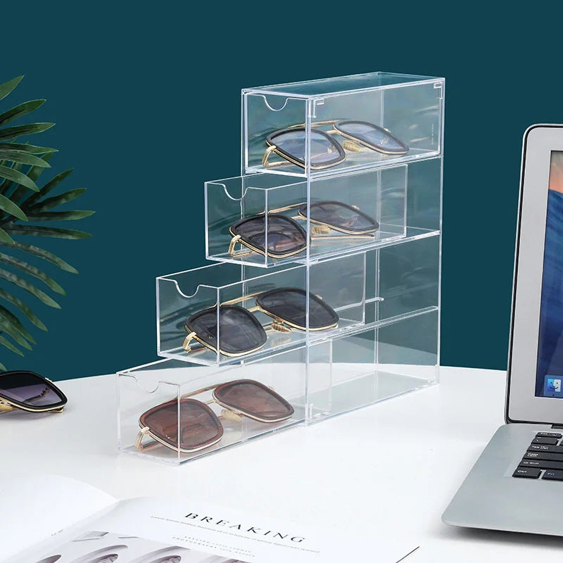 4-layer Plastic Drawer Storage Box Transparent Dustproof Glasses Cosmetic Desktop Stationery Storage Rack