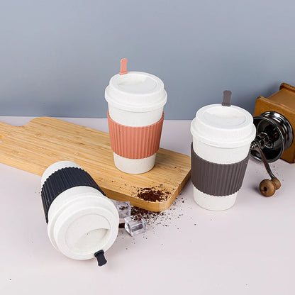 450Ml Koffiekopjes Met Deksels Tarwestro Herbruikbare Draagbare Koffiekop Vaatwasser Veilig Koffiemok Koffie Thee Reisbekers