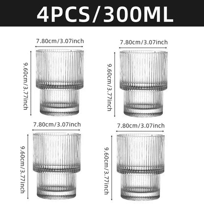 Coffee Glass Cups Stackable Glassware Stripe Simple Transparent Cocktail Bar Beverages Soda Milk Juice Drink Mugs Cup Drinkware