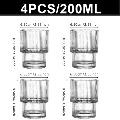 Coffee Glass Cups Stackable Glassware Stripe Simple Transparent Cocktail Bar Beverages Soda Milk Juice Drink Mugs Cup Drinkware