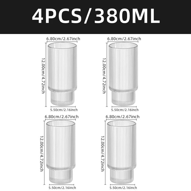 Coffee Glass Cups Stackable Glassware Stripe Simple Transparent Cocktail Bar Beverages Soda Milk Juice Drink Mugs Cup Drinkware