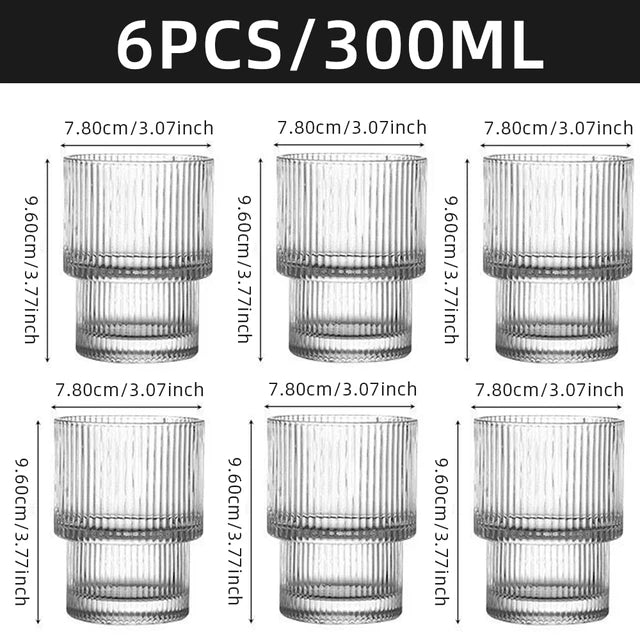 Coffee Glass Cups Stackable Glassware Stripe Simple Transparent Cocktail Bar Beverages Soda Milk Juice Drink Mugs Cup Drinkware