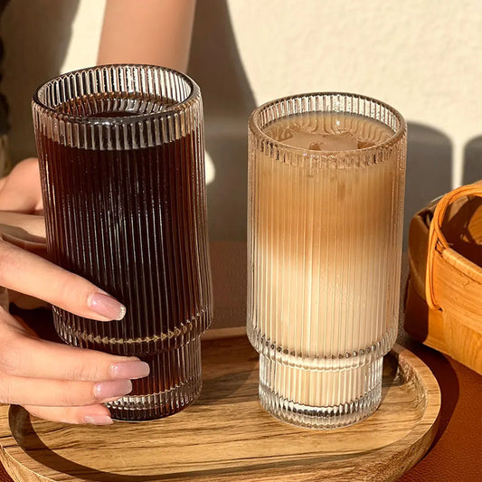 Coffee Glass Cups Stackable Glassware Stripe Simple Transparent Cocktail Bar Beverages Soda Milk Juice Drink Mugs Cup Drinkware
