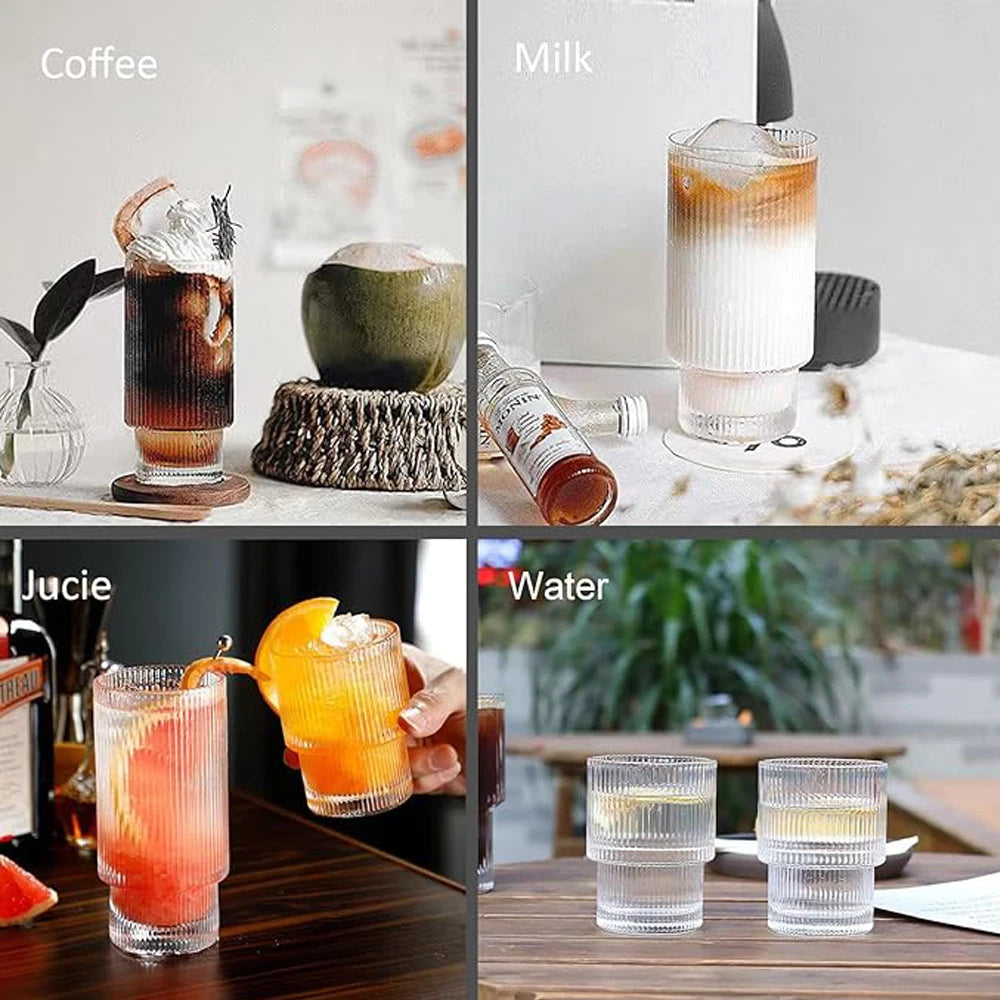 Coffee Glass Cups Stackable Glassware Stripe Simple Transparent Cocktail Bar Beverages Soda Milk Juice Drink Mugs Cup Drinkware