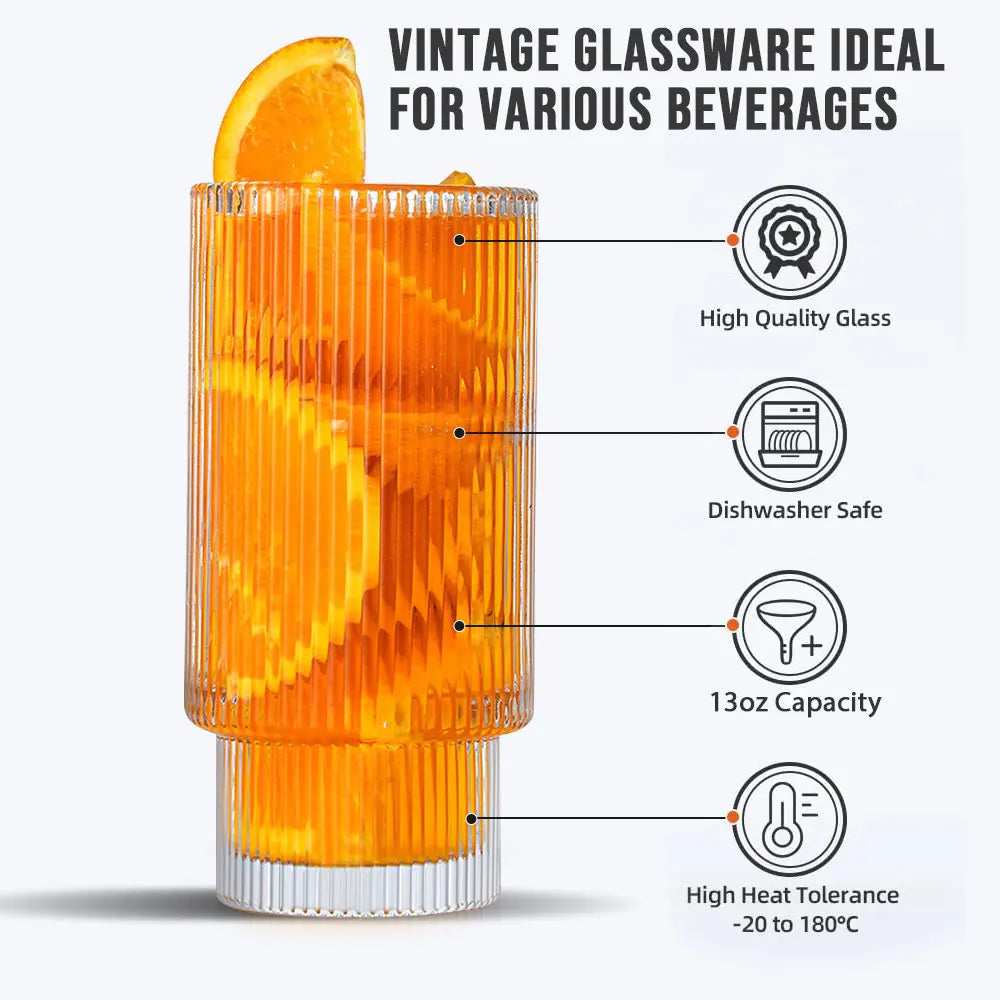 Coffee Glass Cups Stackable Glassware Stripe Simple Transparent Cocktail Bar Beverages Soda Milk Juice Drink Mugs Cup Drinkware