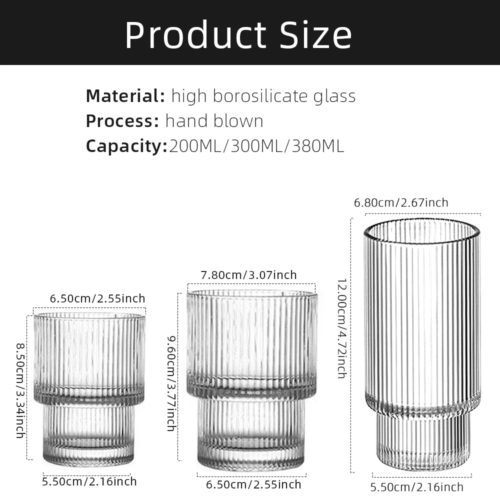 Coffee Glass Cups Stackable Glassware Stripe Simple Transparent Cocktail Bar Beverages Soda Milk Juice Drink Mugs Cup Drinkware