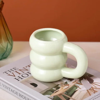 Cute Ceramic Mugs Coffee Cups Korea Kawaii Designer Circle Bubble Coffee Cups for Breakfast Milk Juice Tea Handle Cup 350ml