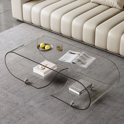Glass Transparent Low Coffee Table Mobile Wheel Sofa Tray Unique Side Table Kitchen Bedroom Stolik Kawowy Living Room Furniture
