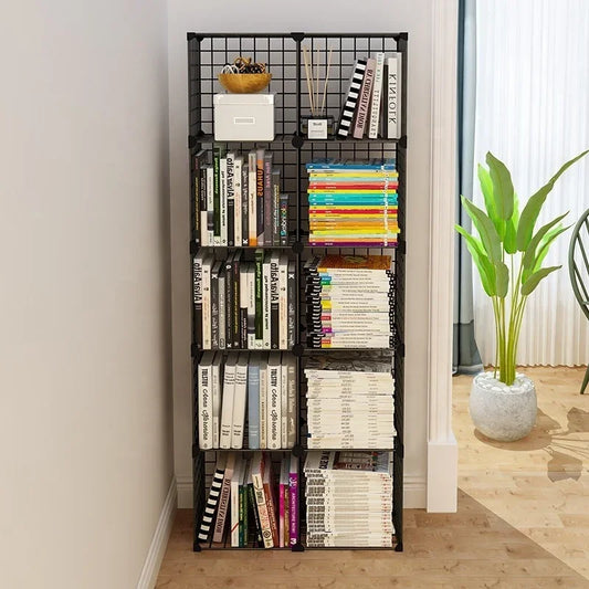 High Quality Bookshelf Grids Wire Display Storage Cabinet Stand Metal Cube Living Room Bookcase Steel Etagere Modular Furniture