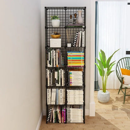 High Quality Bookshelf Grids Wire Display Storage Cabinet Stand Metal Cube Living Room Bookcase Steel Etagere Modular Furniture
