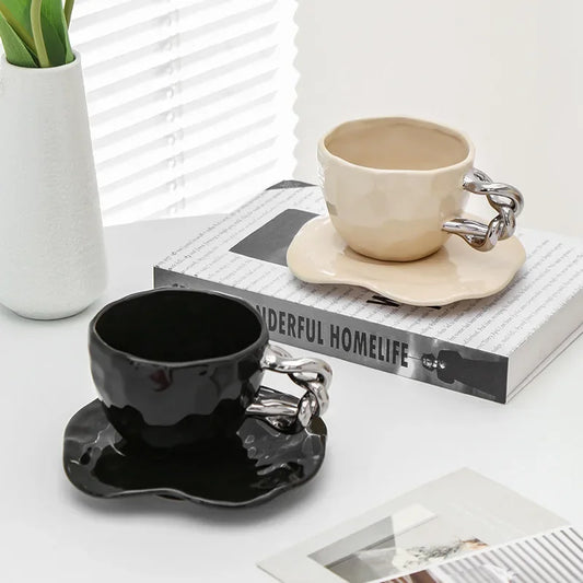 Hoogwaardige Koffiekop En Schotel Set Luxe Huishoudelijke Afternoontheekopjes Ins Windmok Cadeau Keramische Kopjes.