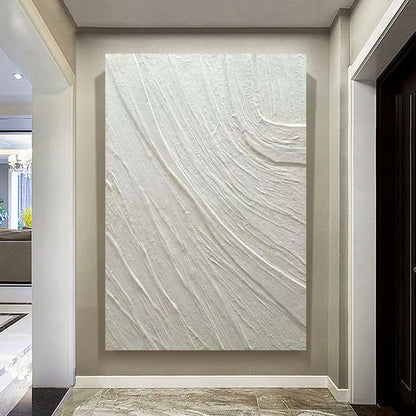 Hot Sale Large Size Handmade Pure White Line Texture Canvas Abstract Oil Painting Modern Fashion Home Decoration Frameless Offic