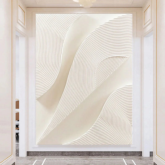 Hot Sale Large Size Handmade Pure White Line Texture Canvas Abstract Oil Painting Modern Fashion Home Decoration Frameless Offic