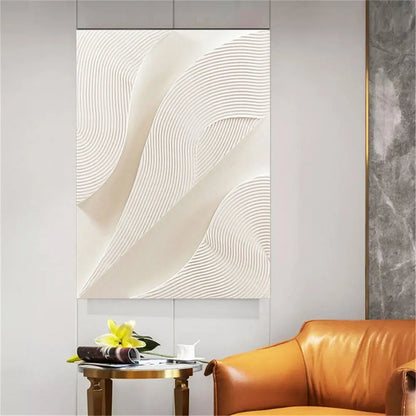 Hot Sale Large Size Handmade Pure White Line Texture Canvas Abstract Oil Painting Modern Fashion Home Decoration Frameless Offic