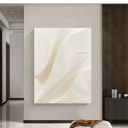 Hot Sale Large Size Handmade Pure White Line Texture Canvas Abstract Oil Painting Modern Fashion Home Decoration Frameless Offic