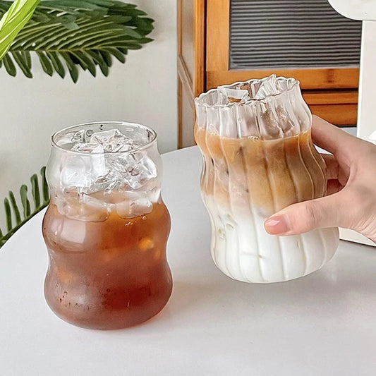 Ins Glazen Beker Hittebestendige Tumbler Drinkwaren Transparante Thee Sap Melk Koffie Mok Thuis Water Glazen Streep Mok 410/650/530Ml