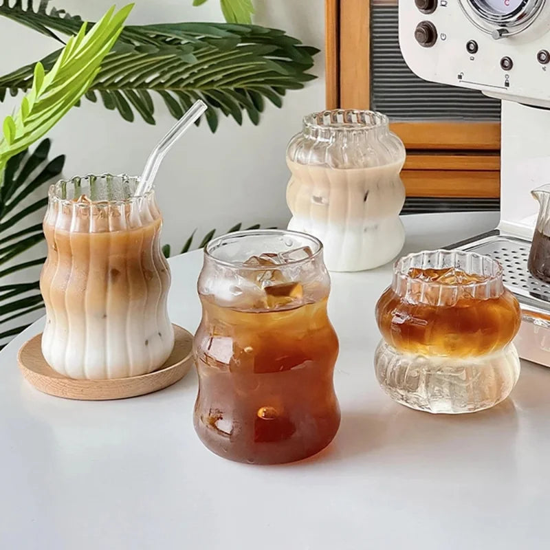 Ins Glazen Beker Hittebestendige Tumbler Drinkwaren Transparante Thee Sap Melk Koffie Mok Thuis Water Glazen Streep Mok 410/650/530Ml