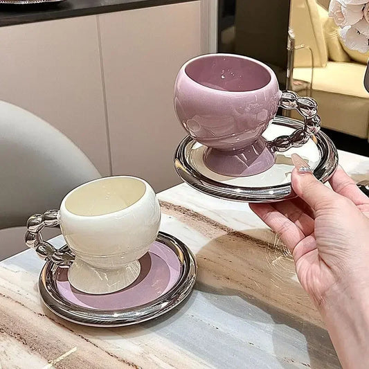 Irregular Shape Eramic Coffee Cup Saucer Set French Style Exquisite Afternoon Tea Tableware High-end Home High Temperature Mug