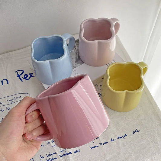 Kawaii Ins Ceramic Mug Milk Cute Pink Coffee Cup Fashion Simple Mugs Coffee Cups Lucky Four Leaf Clover Tea Cup Birthday Gift
