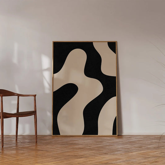 Modern Abstract Line Beige Black Minimalist Posters Prints Canvas Painting Wall Art Pictures Living Room Home Decoration