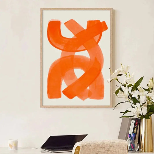 Modern Abstract Mid Century Watercolor Brush Strokes Poster Orange Canvas Print Painting Wall Art Picture Living Room Home Decor