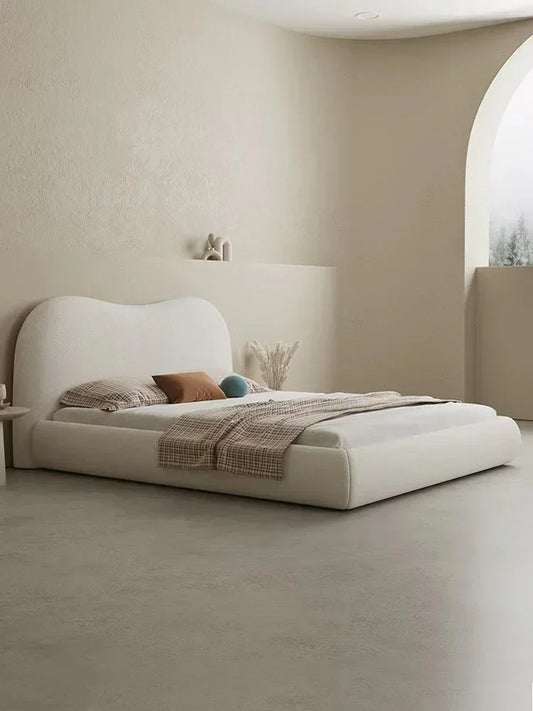 Newest Boucle Fabric Durable Round Headboard Upholstered Bed Queen Size King Size Bedroom Furniture Bed