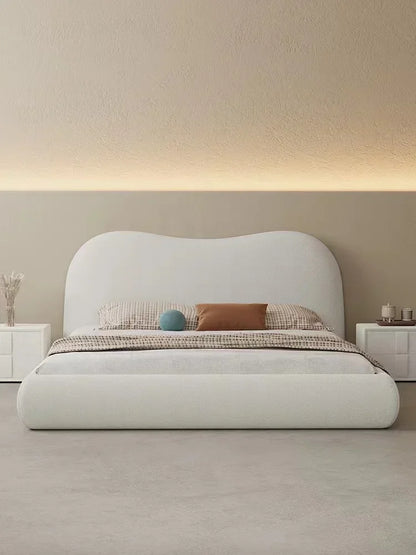 Newest Boucle Fabric Durable Round Headboard Upholstered Bed Queen Size King Size Bedroom Furniture Bed