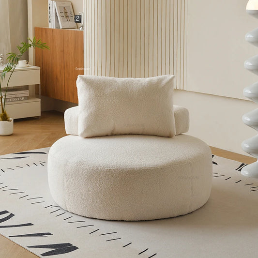 Nordic Single Living Room Chairs Home Furniture Leisure Tatami Lazy Small Apartment Sofa Chair Simple Teddy Fleece Round Chairs