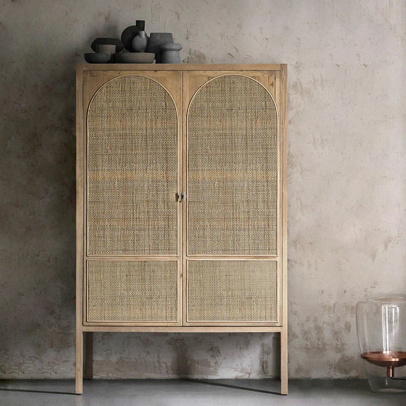 Retro Massief Hout Rotan Garderobe kast