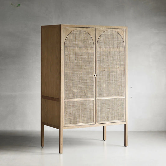 Retro Massief Hout Rotan Garderobe kast