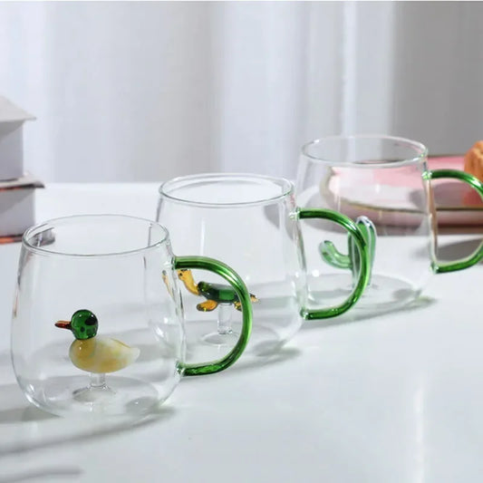 Fatube Creatieve Hoge Borosilicaat Glazen Beker Driedimensionale Dier/Plant Vorm Enkele Laag Koffie Melk Schattige Transparante Beker