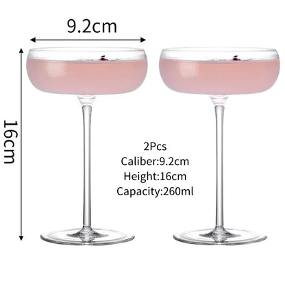 2 Stuks Grote Buik Cocktail Glazen Kopjes Transparant Champagne Glazen Beker Martini Glazen Beker Creatieve Concave Bodem Toren Bekers