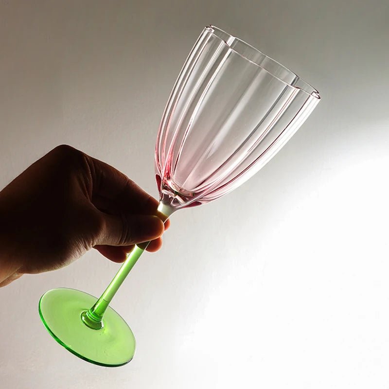 1 Stuk Vintage Bloemen Europese Bloemstijl Roze Top Groene Bodem Glazen Beker Rode Wijn Champagne Fluit Glazen Beker