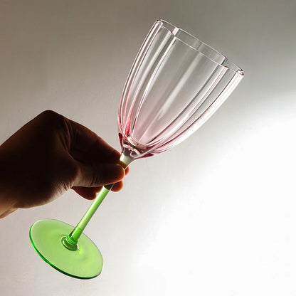 1 Stuk Vintage Bloemen Europese Bloemstijl Roze Top Groene Bodem Glazen Beker Rode Wijn Champagne Fluit Glazen Beker