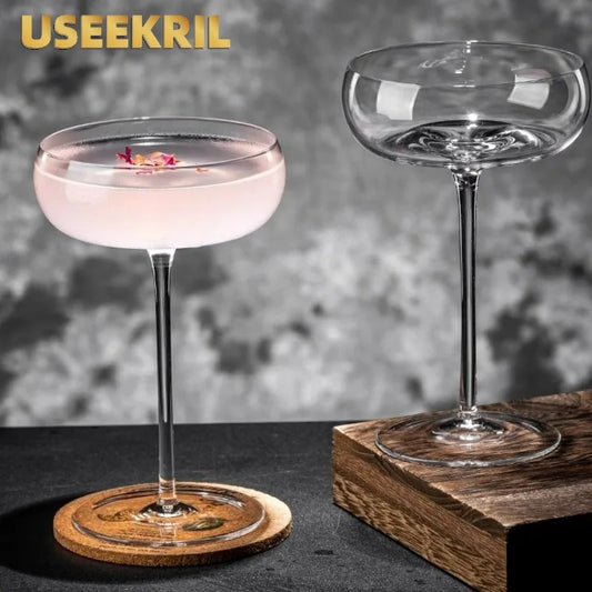 2 Stuks Grote Buik Cocktail Glazen Kopjes Transparant Champagne Glazen Beker Martini Glazen Beker Creatieve Concave Bodem Toren Bekers