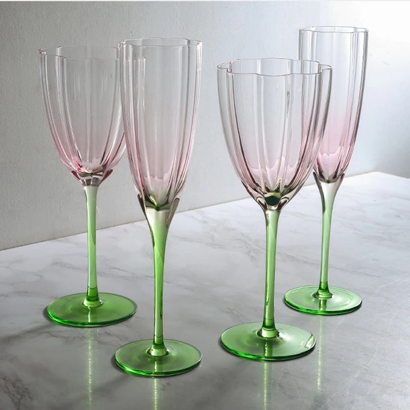 1 Stuk Vintage Bloemen Europese Bloemstijl Roze Top Groene Bodem Glazen Beker Rode Wijn Champagne Fluit Glazen Beker