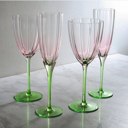 1 Stuk Vintage Bloemen Europese Bloemstijl Roze Top Groene Bodem Glazen Beker Rode Wijn Champagne Fluit Glazen Beker