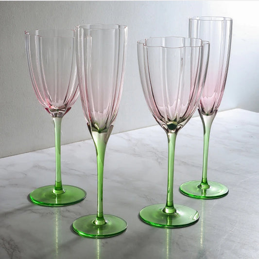 1 Stuk Vintage Bloemen Europese Bloemstijl Roze Top Groene Bodem Glazen Beker Rode Wijn Champagne Fluit Glazen Beker