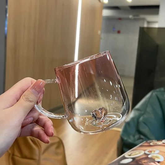3d Kristal Glas Hart Binnenkop Hoge Borosilicaat Ijskoffie Kopjes Drinkglazen Voor Sap Melk Thee Zomer Drinkwaren