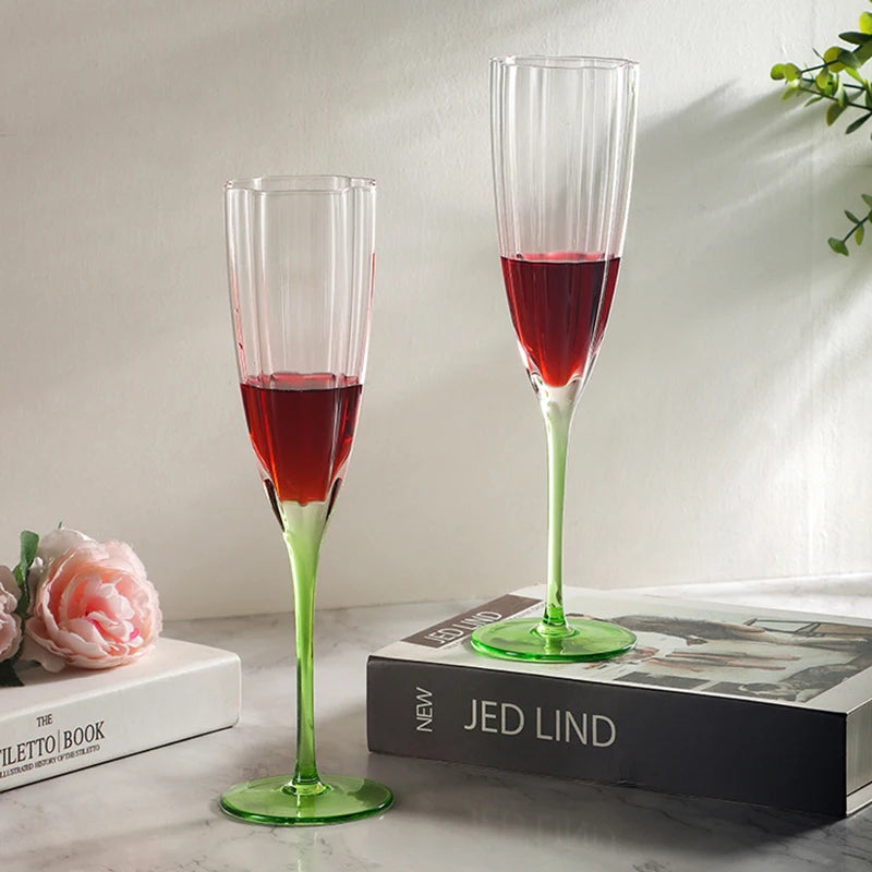 1 Stuk Vintage Bloemen Europese Bloemstijl Roze Top Groene Bodem Glazen Beker Rode Wijn Champagne Fluit Glazen Beker