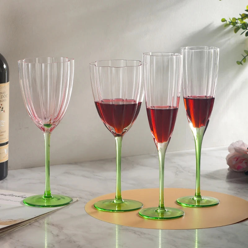 1 Stuk Vintage Bloemen Europese Bloemstijl Roze Top Groene Bodem Glazen Beker Rode Wijn Champagne Fluit Glazen Beker