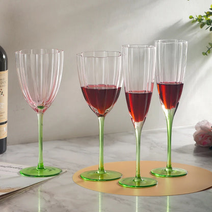 1 Stuk Vintage Bloemen Europese Bloemstijl Roze Top Groene Bodem Glazen Beker Rode Wijn Champagne Fluit Glazen Beker
