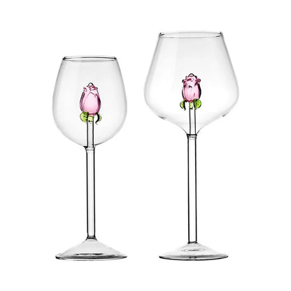 Creatieve Rode Witte Wijnglazen 3d Roze Glazen Roos Ingebouwde Beker Glaswerk Bekers Champagne Fluit Huishouden Mooi Cadeau