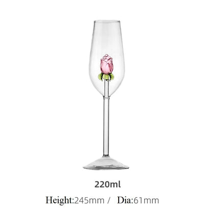 Creatieve Rode Witte Wijnglazen 3d Roze Glazen Roos Ingebouwde Beker Glaswerk Bekers Champagne Fluit Huishouden Mooi Cadeau