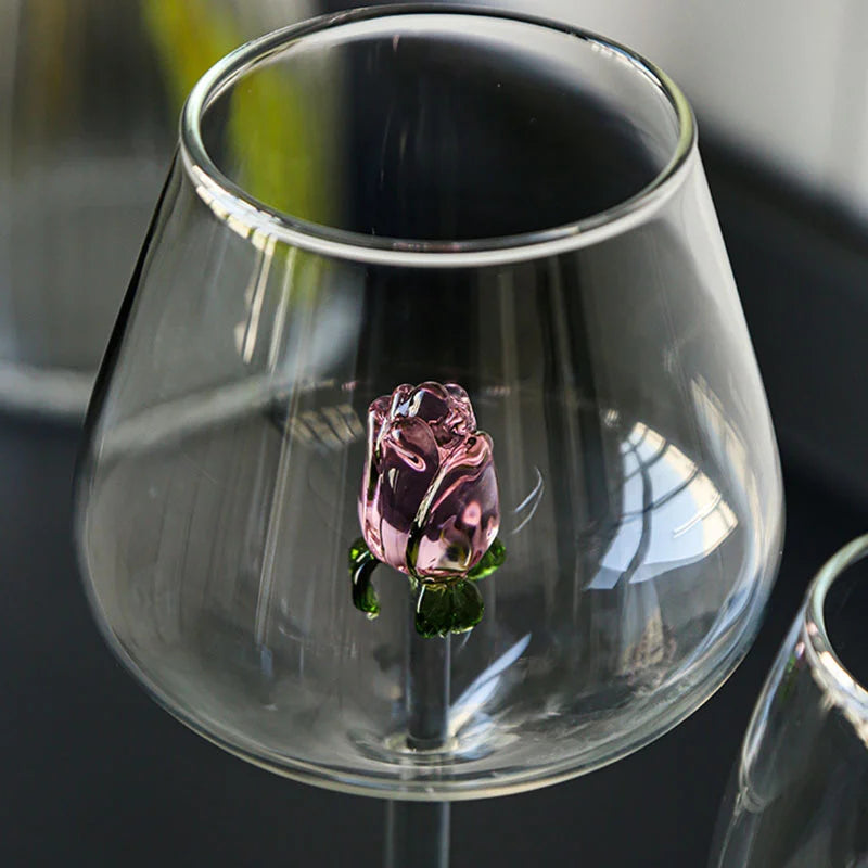 Creatieve Rode Witte Wijnglazen 3d Roze Glazen Roos Ingebouwde Beker Glaswerk Bekers Champagne Fluit Huishouden Mooi Cadeau