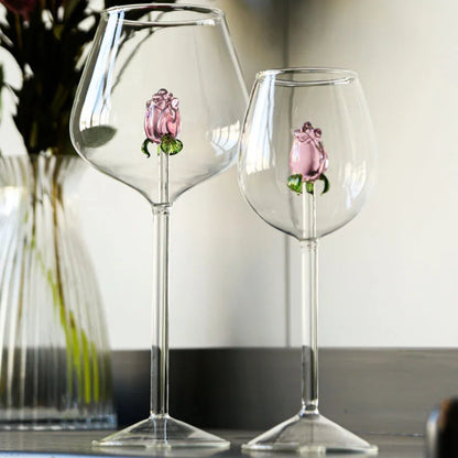 Creatieve Rode Witte Wijnglazen 3d Roze Glazen Roos Ingebouwde Beker Glaswerk Bekers Champagne Fluit Huishouden Mooi Cadeau