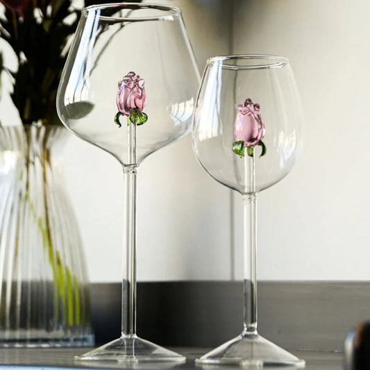Creatieve Rode Witte Wijnglazen 3d Roze Glazen Roos Ingebouwde Beker Glaswerk Bekers Champagne Fluit Huishouden Mooi Cadeau