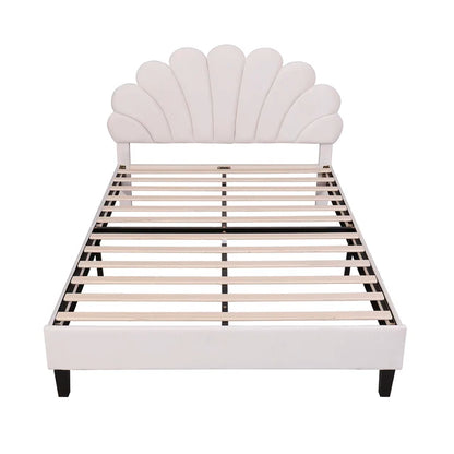 Upholstered bed double bed , bed frame with flower-shaped headboard and slatted frame, adult bed in skin-friendly velvet fabric