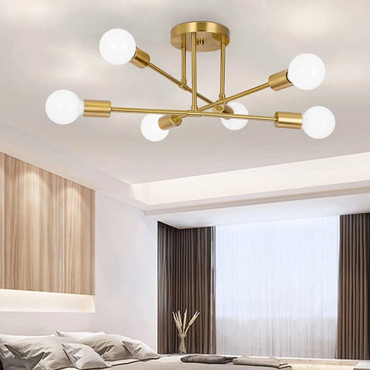 Vintage Plafondlamp Hanglamp Meerdere E27 Lampvoet 6 Koppen Zwart/Wit/Goud Voor Woonkamer Modern Eenvoud Led Plafond